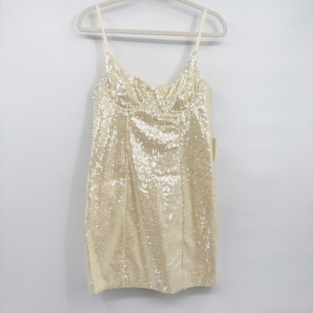 MISHA Womens Raina Butter Yellow Sequin Bustier Glam Party HOCO Mini Dress Large